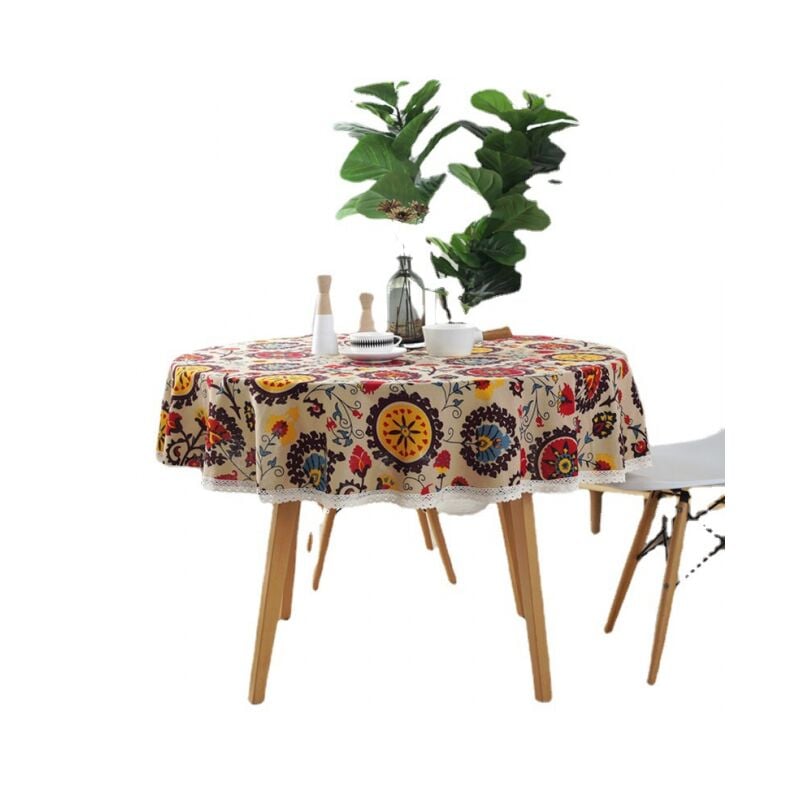 Durchmesser 120 cm, Sonnenblume) Baumwoll-Tischdecken, Baumwoll-Leinen-Tischdecke, Sonnenblumen-Tischdecke, Spitzentischdecke, vielseitig einsetzbar