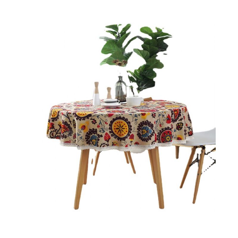 Cyslmuk - Durchmesser 100 cm, Sonnenblume) Tischdecken aus Baumwolle, Tischdecke aus Baumwollleinen, Tischdecke mit Sonnenblume, Spitzentischdecke,