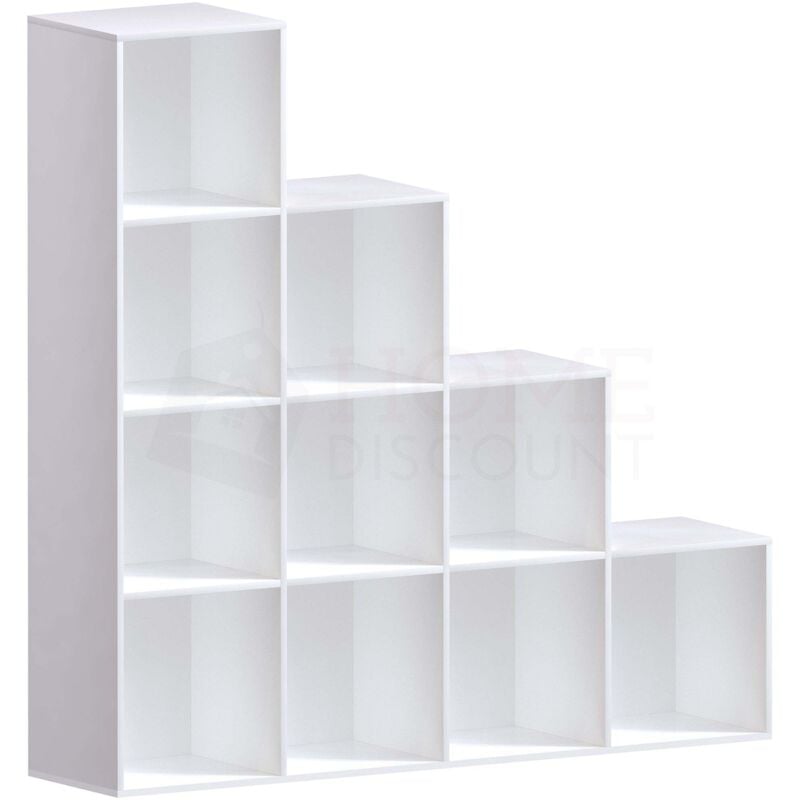 Durham 10 Würfel Bücherregal Treppenregal Holz Display Lagerregal Stehendes Regal, Weiß-ohne-Körbe