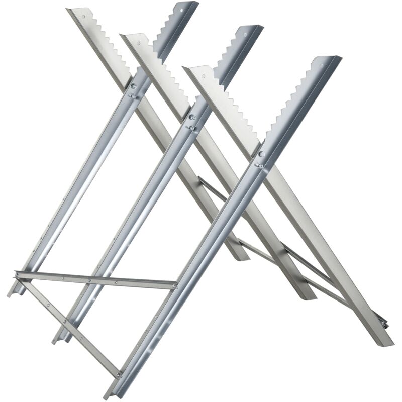 DURHAND Kettensägebock Sägebock zusammenklappbar Sägegestell für Brennholz Silber Metall 83 x 83 x 79 cm