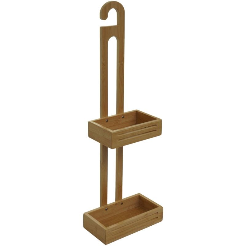 Duschablage HHG-864, Duschregal Duschkorb Badezimmer Organizer, 2 Körbe Bambus 69x22x13cm