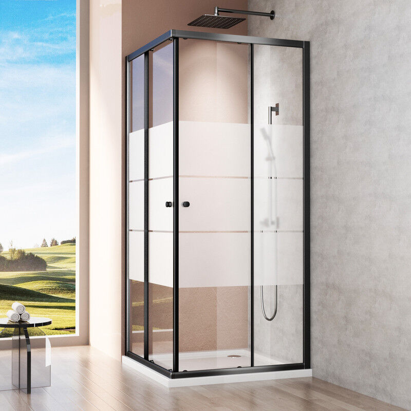 Duschkabine 90x90x185cm mit Schiebetüren Gestreift Eckeinstieg Duschkabine Schwarz Duschabtrennung Dusche Duschwand 5mm esg Glas links & rechts
