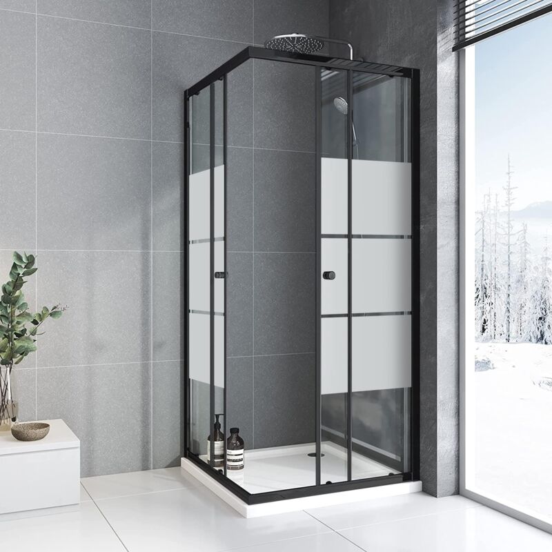 Duschkabine Eckeinstieg 75x75x185cm Schiebetuer Schwarz Duschabtrennung Boromal Gestreift Eckeinstieg Duschkabine mit Schiebetueren Dusche Duschwand