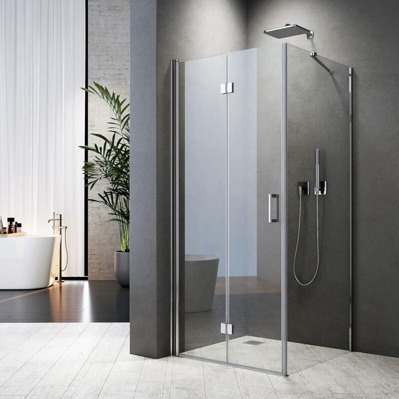 Duschkabine 100x80x195cm Falttür Eckeinstieg mit Seitenwand Duschabtrennung Dusche Duschwand Duschtür mit festem Seitenteil Faltbar Duschkabine aus