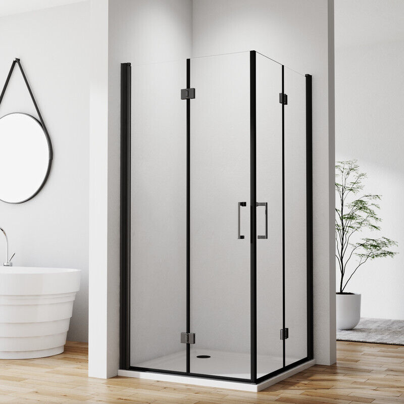 Duschkabine 100x120 cm Doppel Falttür 180º Schwarz Duschabtrennung Eckeinstieg 5 mm NANO-Glas Duschkabine Scharniertür,Leicht zu Reinigen, Ohne
