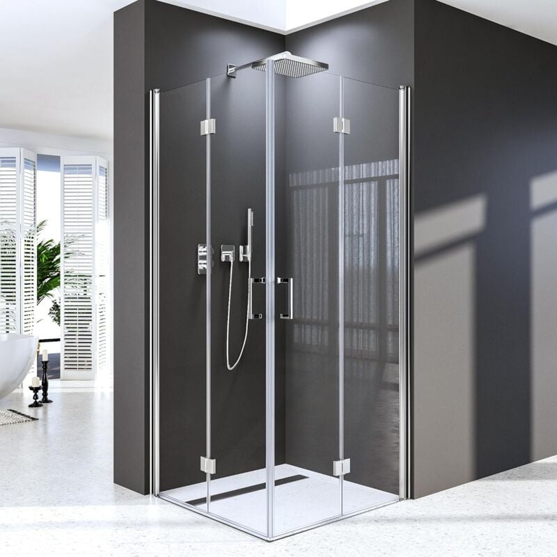 Duschkabine 120x120 cm,Falttür 180º Duschwand Duschabtrennung 5 mm NANO-Glas Duschkabine Scharniertür,Leicht zu Reinigen, Ohne Duschwanne, Höhe 195 cm