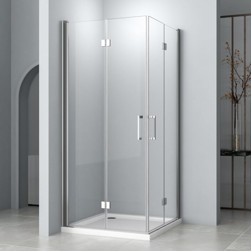 Duschkabine 75x90 cm Eckeinstieg Dusche Falttür 180º Duschabtrennung aus 5 mm NANO-Glas Duschkabine Scharniertür,Kann auf Einer Duschwanne oder
