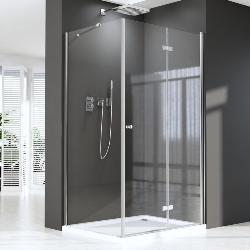 Duschkabine 75 x 90 cm,Drehfalttür Duschkabine 180° Eckeinstieg Duschabtrennung Duschtür mit Seitenwand,Aus 5mm ESG Sicherheitsglas,Höhe 185cm,Ohne