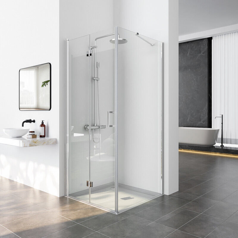 Duschkabine 80x80 cm Duschkabine Eckeinstieg 180°Falttür Duschabtrennung mit Seitenwand 5mm esg Sicherheitsglas Nano Glas