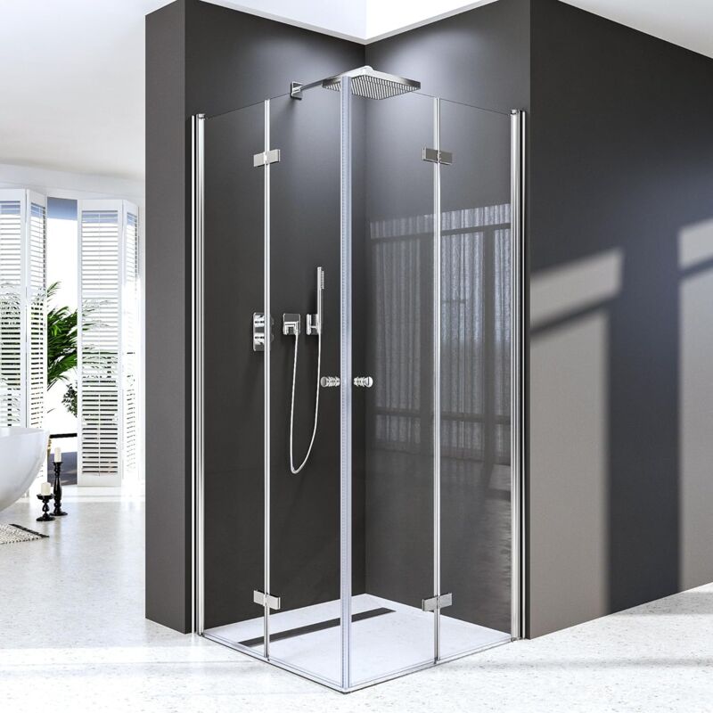 Duschkabine 75x80 cm,Falttür 180º Duschwand Duschabtrennung 5 mm NANO-Glas Duschkabine Scharniertür,Leicht zu Reinigen, Ohne Duschwanne, Höhe 185 cm