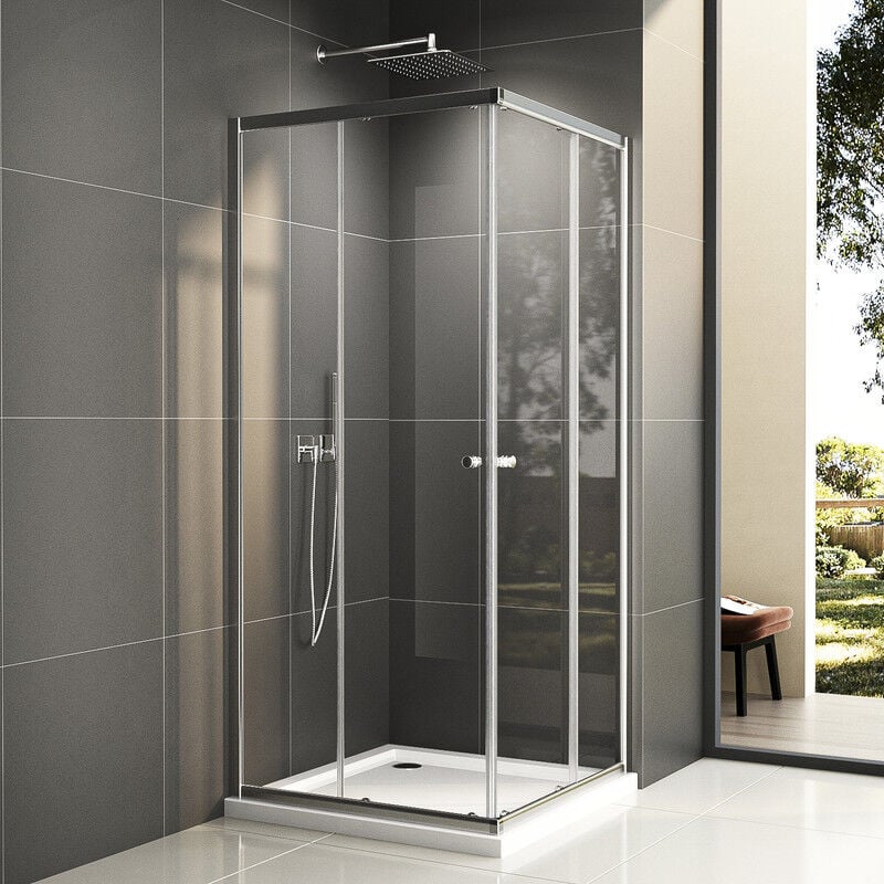 Duschkabine 90x75/75x90 Duschabtrennung Eckdusche Dusche Falttür 5mm Eckeinstieg Glas Dusche esg 185cm Schiebetür - Boromal