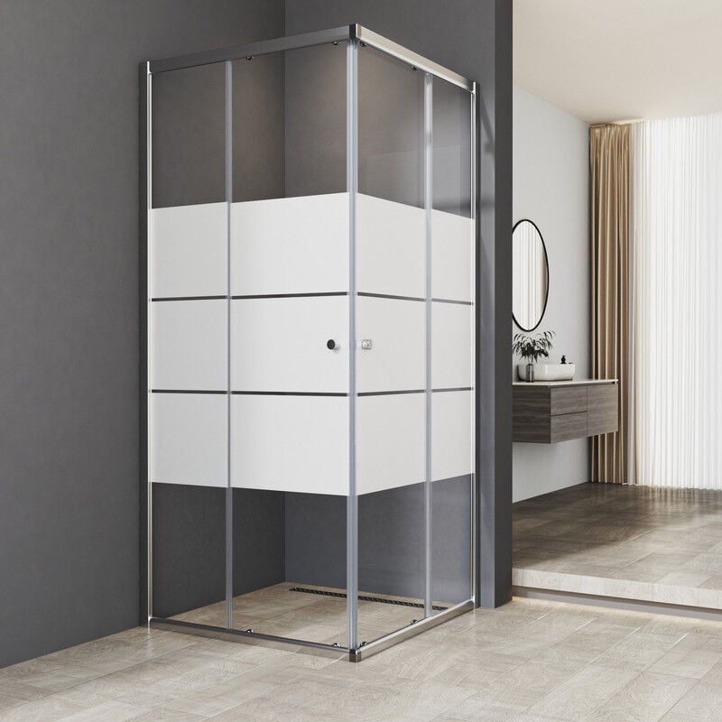 Duschkabine Schiebetuer, Duschkabine 90x90cm Milchglas Eckeinstieg Duschkabine Duschabtrennung 5mm esg Milchglas Streifen Duschwand Hoehe 185cm