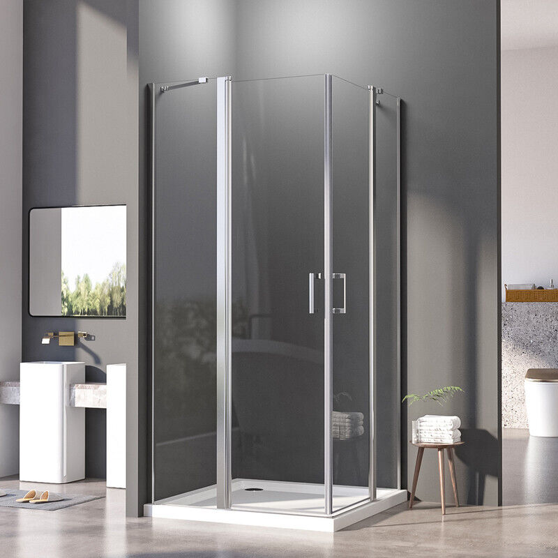 Duschkabine 80x100 Pendeltür drehtür Duschkabine Eckeinstieg Duschabtrennung Schwingtür mit fester Segment Pendeltüren Dusche Duschwand 6mm ESG