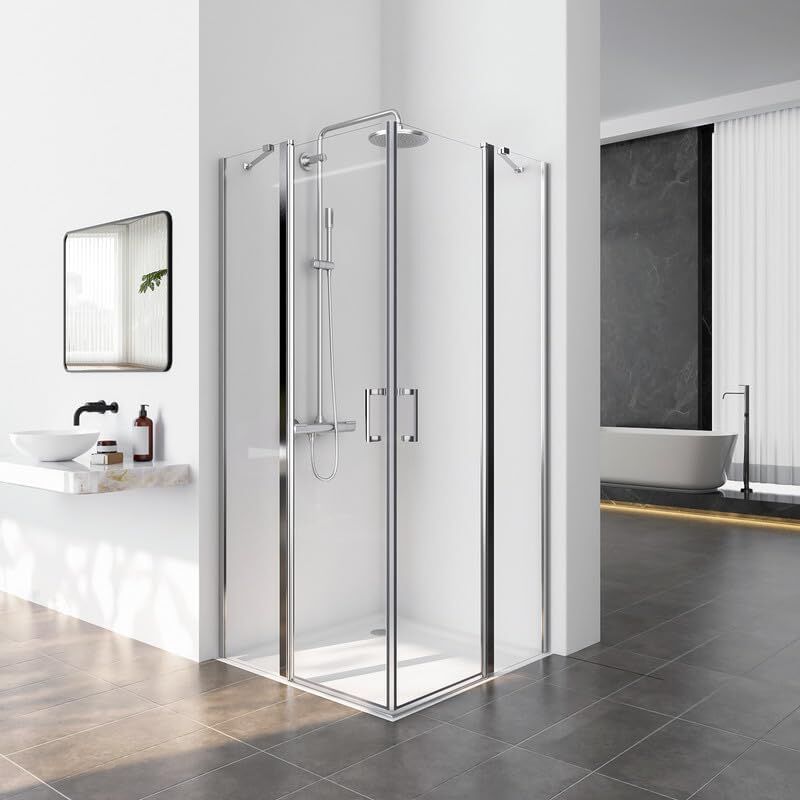 Duschkabine 75x90cm Eckeinstieg mit Pendeltüren aus 5 mm Nano-Glas Duschkabine Scharniertür Duschabtrennung Eckeinstieg Höhe 185cm