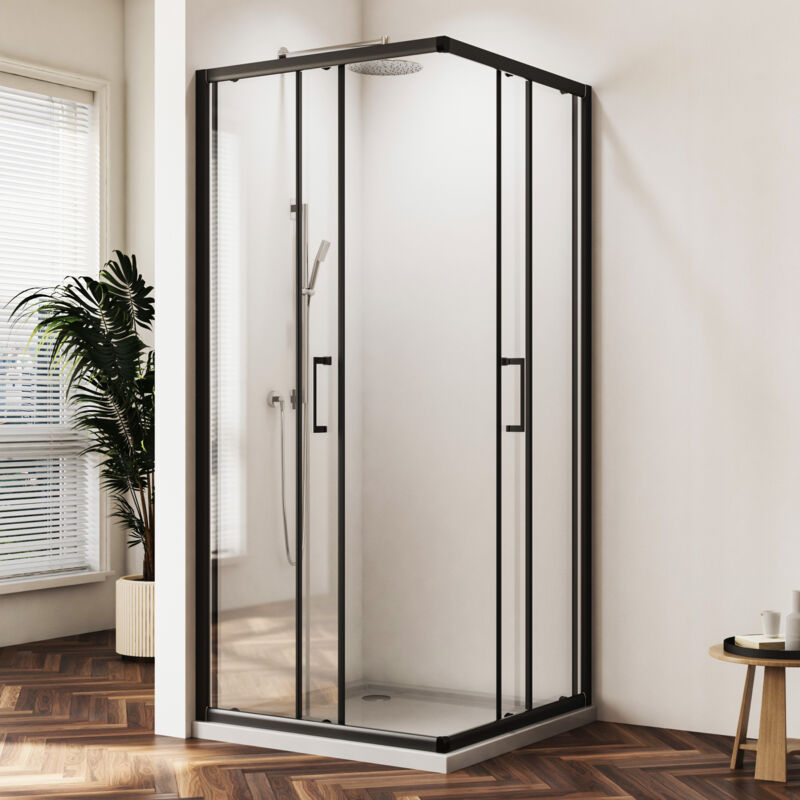Duschkabine 80x80cm Schwarz Schiebetür Eckeinstieg Duschkabine mit Schiebetüren 5mm esg Glas Duschschiebetür Duschabtrennung Eckeinstieg Dusche