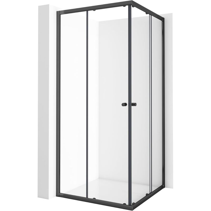 Duschkabine 90x100cm Duschkabine Schiebetür, Eckeinstieg Duschkabine Duschabtrennung 5mm esg Streifen Duschwand Höhe 185cm Schwarz