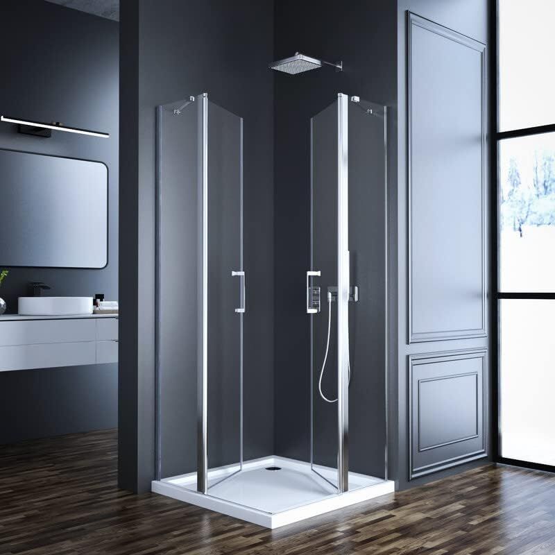 Duschkabine 90x100cm Eckeinstieg mit Pendeltüren aus 5mm NANO-Beschichtung esg Glas Duschabtrennung Scharniertür Duschkabine Eckeinstieg Höhe 185cm