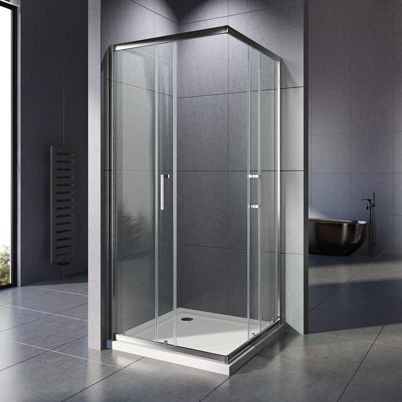 Duschkabine 90x100x185cm Eckeinstieg, Duschabtrennung Doppel Schiebetür Echtglas Duschtür Duschkabine Schiebetür Höhe 185cm