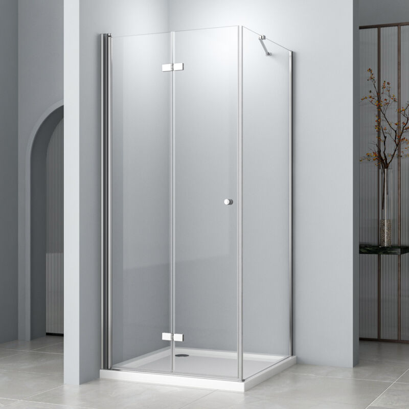 Duschkabine 90x80x185cm Falttür Eckeinstieg mit Seitenwand Duschabtrennung Dusche Duschwand Duschtür mit festem Seitenteil Faltbar Duschkabine aus