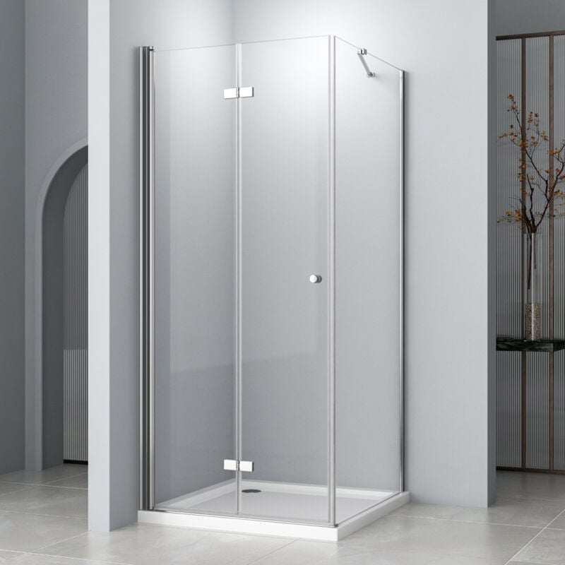 Duschkabine 100x80x185cm Falttür Eckeinstieg mit Seitenwand Duschabtrennung Dusche Duschwand Duschtür mit festem Seitenteil Faltbar Duschkabine aus