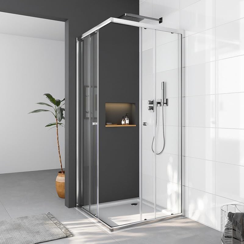 Duschkabine Eckeinstieg 75x90cm Duschabtrennung Schiebetür Duschwand Duschkabine 5mm ESG Sicherheitsglas Duschtür Höhe 185 cm Eckdusche Schiebetüren