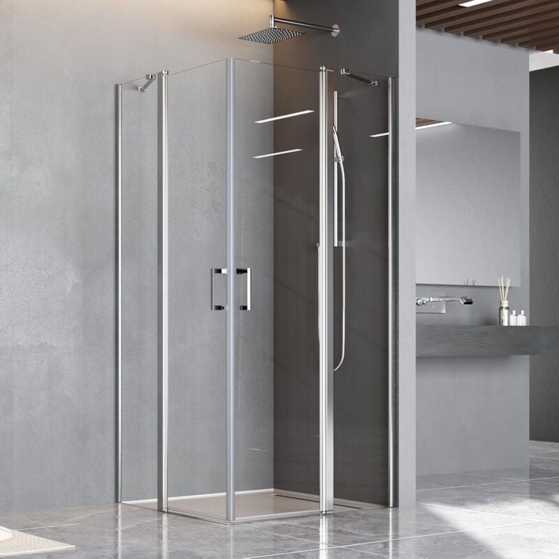Duschkabine Eckeinstieg 75x90x185cm mit Pendeltüren aus 5 mm Nano-Glas Duschkabine Scharniertür Duschabtrennung Eckeinstieg