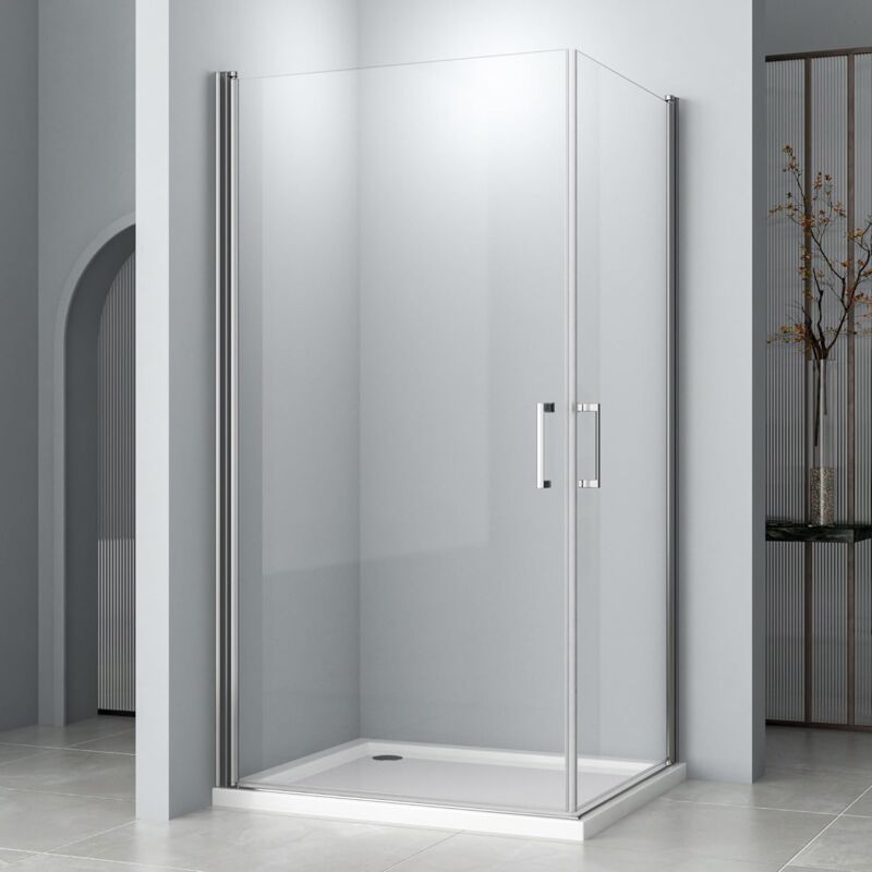 Duschkabine Eckeinstieg 80x90x195cm, Dusche Falttür 180º Duschkabine Eckeinstieg mit Schiebetüren Duschkabine Duschabtrennung-glas 5mm esg