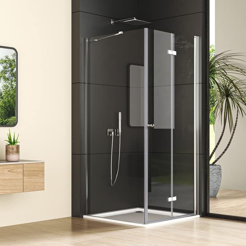 Duschkabine Eckeinstieg 120x80x185cm Falttür Duschkabine mit Seitenwand Duschkabine Drehfalttür Duschabtrennung Duschwand 5mm nano esg Glas Dusche,