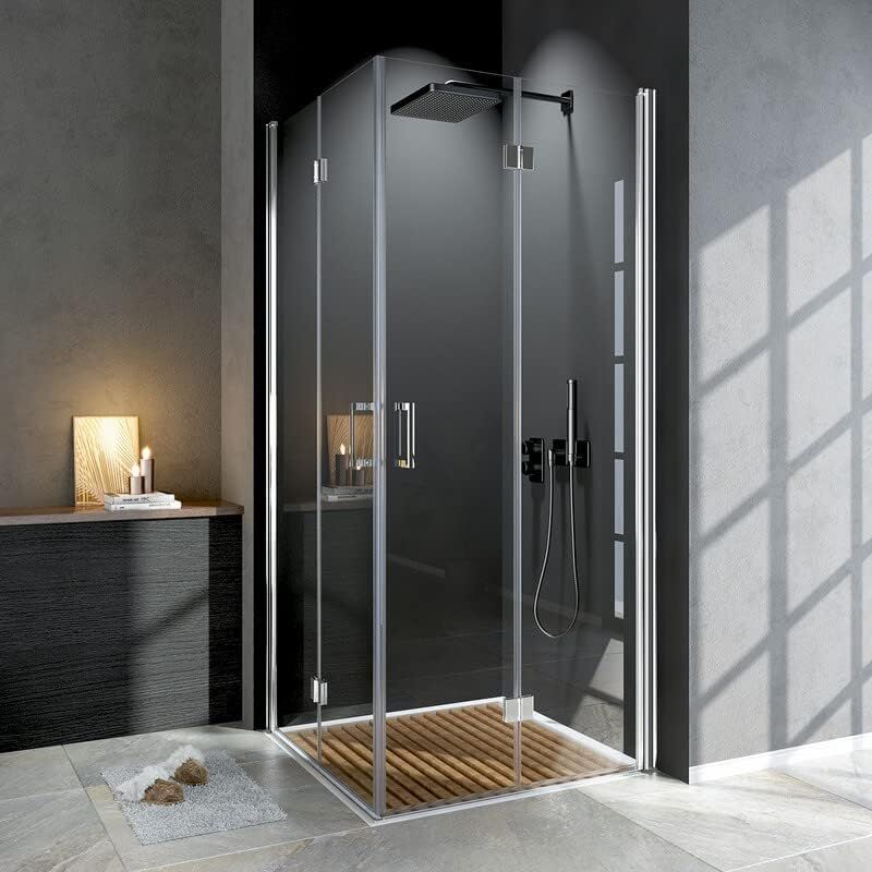 Duschkabine Eckeinstieg Doppel Duschkabine Falttür 90x90 cm Duschabtrennung Falttür mit esg nano Beschichtung Sicherheitsglas Leicht Reinigendes Glas