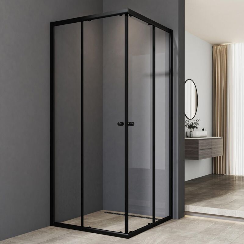 Duschkabine Eckeinstieg mit Schiebetüren, Duschkabine 80x80cm Schwarz Eckeinstieg Duschkabine Schiebetür 5mm esg Glas Duschabtrennung Duschwand Höhe