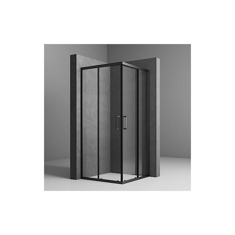 Duschkabine Eckeinstieg mit Schiebetüren, Duschkabine 90x100x185cm Eckeinstieg Schwarz Duschkabine Duschabtrennung Doppel Schiebetür Dusche Duschtür,