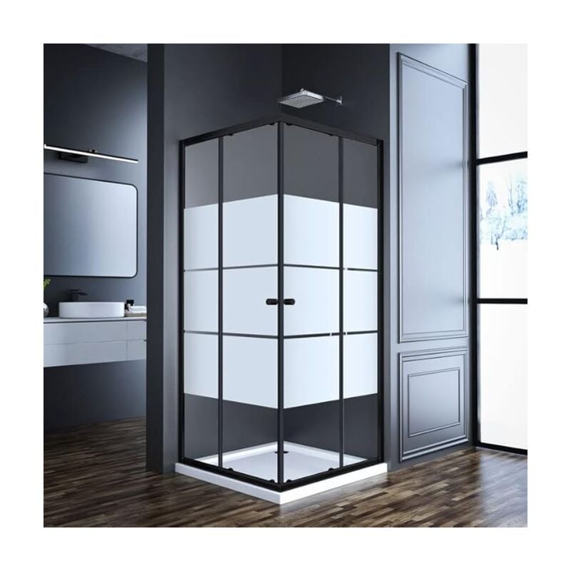 Duschkabine Eckeinstieg Schwarz 75x75x185cm mit Schiebetüren Gestreift Eckeinstieg Duschkabine Duschabtrennung Dusche Duschwand 5mm ESG Glas LINKS &