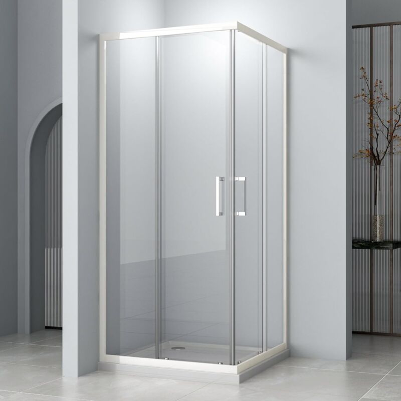 Duschkabine Eckeinstieg Weiß 75x90cm Duschabtrennung, Duschkabine mit Doppel Schiebetüren 5mm aus esg Glas Duschabtrennung Dusche Duschwand Höhe 185cm