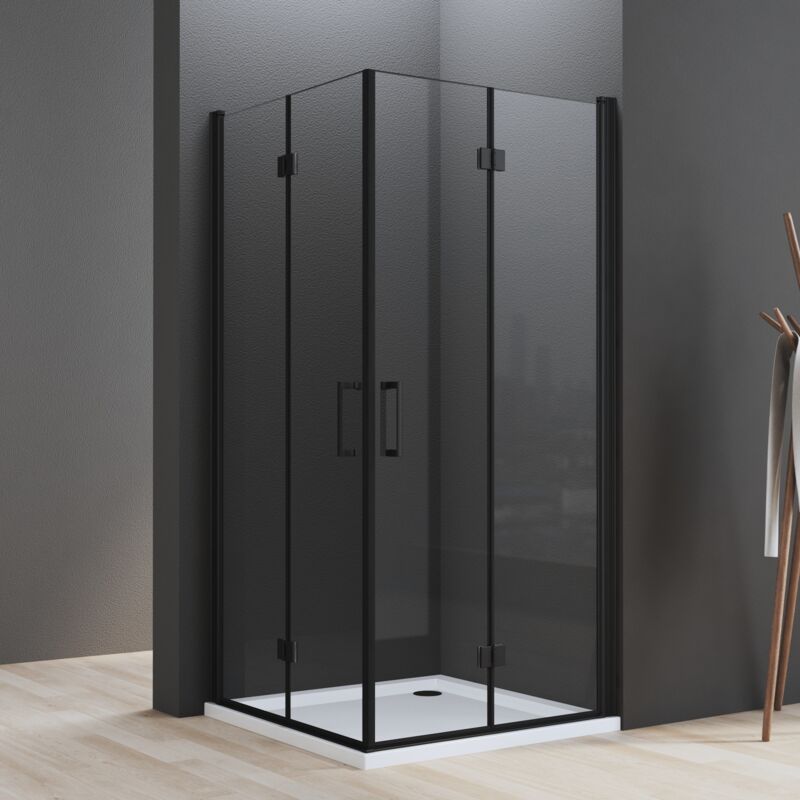 Duschkabine Falttür 100x100x195 cm Duschabtrennung Falttür Eckeinstieg Drehfalttür Duschkabine 180° Eckeinstieg,Schwarz Dusche Falttür 5mm esg