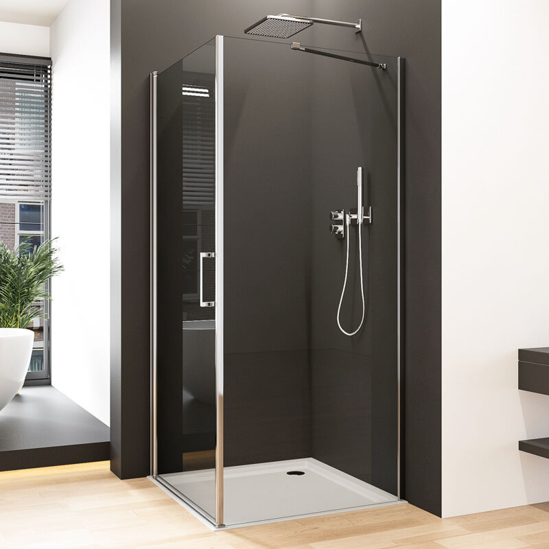 Duschkabine Pendeltür 90x75x195cm Eckeinstieg mit Seitenwand Duschkabine Schwingtür Duschabtrennung Einzelschwingtür mit festem Seitenteil, 6mm NANO