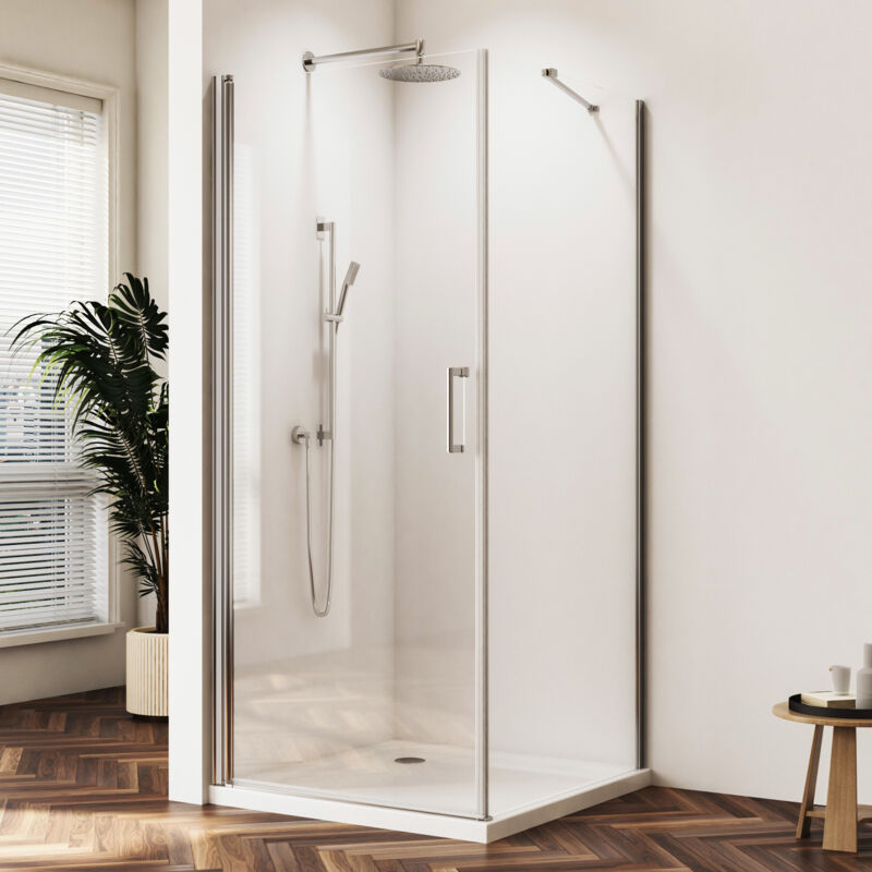 Duschkabine Pendeltür 80x90x195cm Eckeinstieg mit Seitenwand Duschkabine Schwingtür Dusche Duschwand Duschabtrennung Einzelschwingtür mit festem