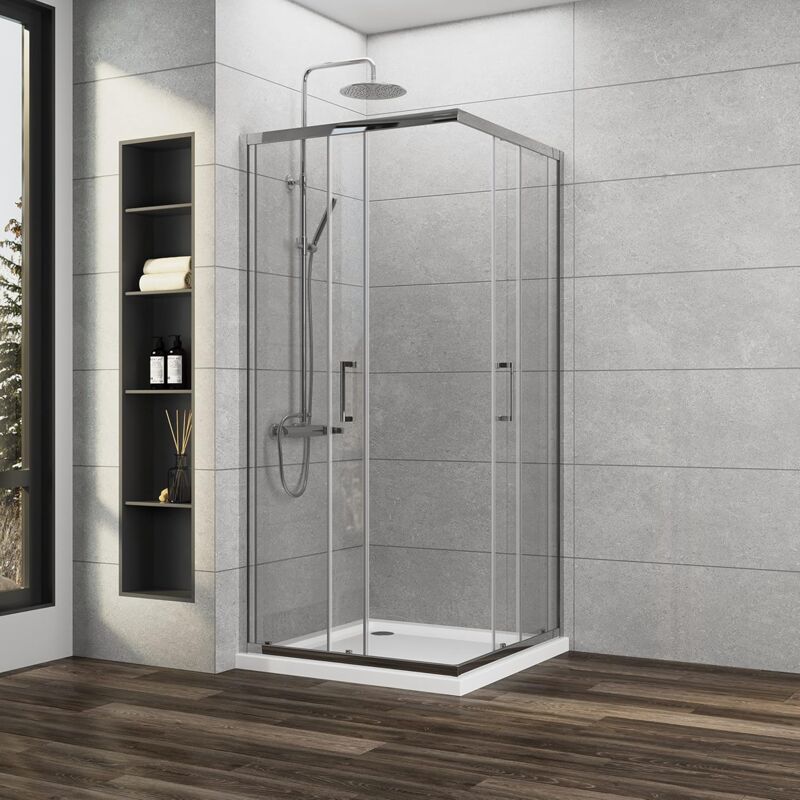 Duschkabine Schiebetür, Duschkabine 90x90x185cm mit Schiebetür Duschkabine Eckeinstieg 5mm esg Glas Duschabtrennung Duschwand, Montage auf