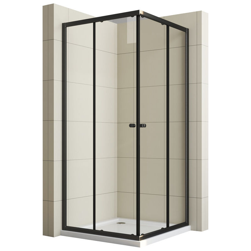 Duschkabine Schwarz 75x75 cm Eckeinstieg Duschkabine Schiebetür 6mm esg Glas Duschabtrennung Dusche Höhe 185cm