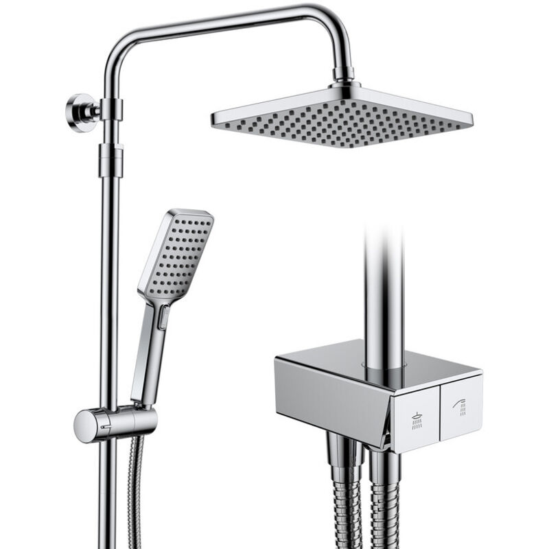 Duschsystem ohne Armatur mit Klavierschaltern, Duscharmatur Komplettset, Großer Quadratischer Regendusche ohne Armatur ideal zum Nachrüsten,