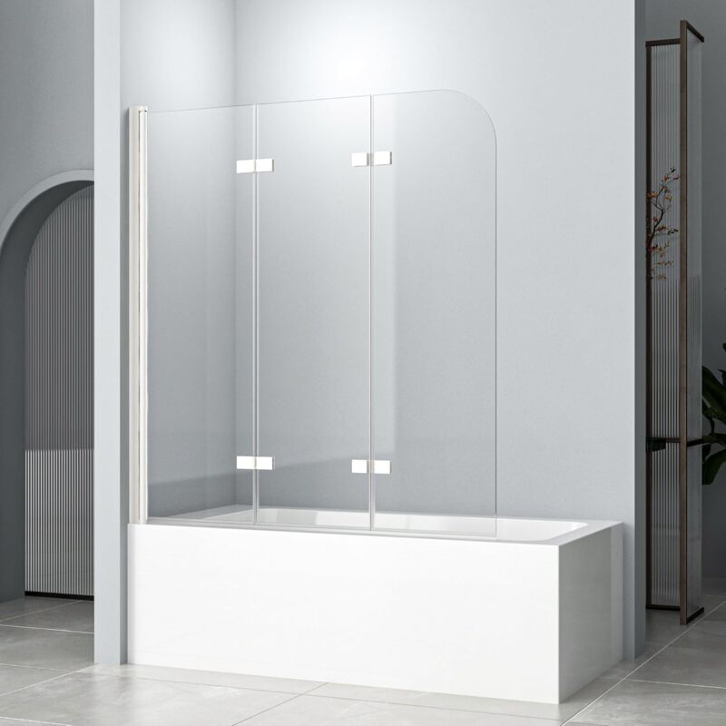 Boromal - Duschtrennwand für Badewanne 140x140 cm 3 teilig, Weiß Duschwand für Badewanne Faltbar Faltwand Duschabtrennung Badewannenaufsatz 5mm nano