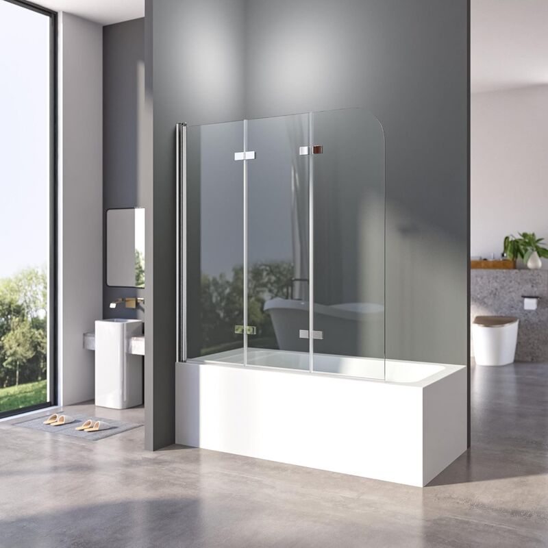 Boromal - Duschtrennwand für Badewanne 130 x 140 cm Faltwand für Badewanne 5mm esg Glas Nano Beschichtung Duschtrennwand Badewannenaufsatz