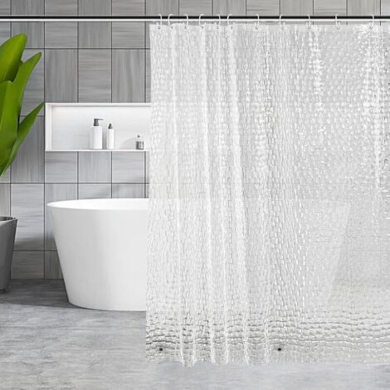 Duschvorhang 180 x 180 cm, halbtransparenter Duschvorhang, wasserdichter, waschbarer EVA-3D-Badewannenvorhang mit 12 Ringen