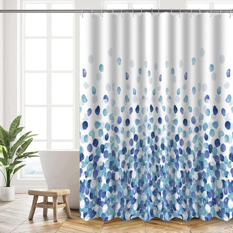 Duschvorhang, 180 x 180 cm, maschinenwaschbarer Polyester-Duschvorhang mit beschwertem Saum und 12 Haken, Badewannenvorhang für Badezimmer, blaues