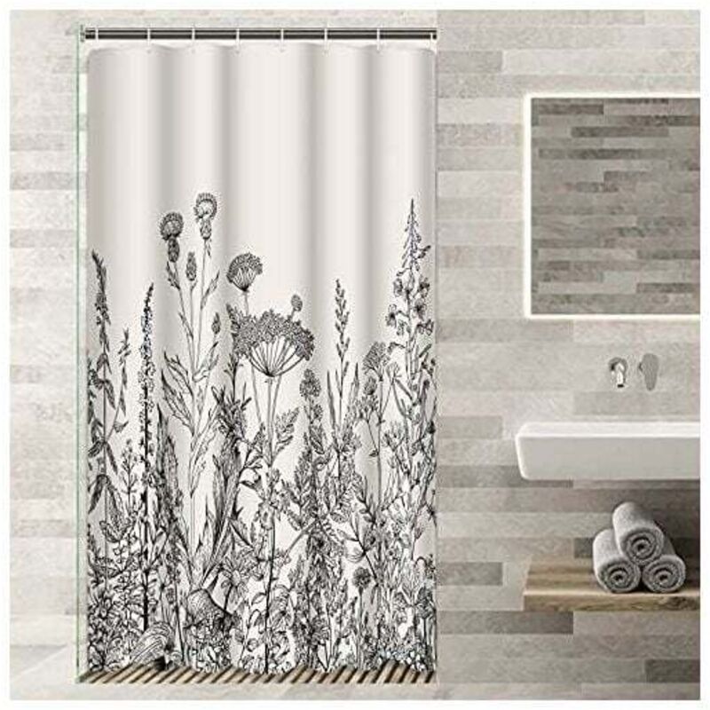 Duschvorhang „Camper Stall Floral Border“ (90 x 180 cm) mit Kräuter- und Wildblumenmuster, Vintage-Gravur, wasserdichtem Polyestergewebe, inklusive