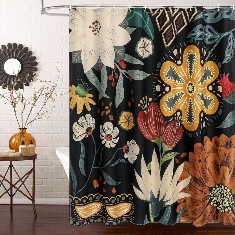 Duschvorhang mit böhmischem Blumenmuster, Duschvorhang aus tropischem Blätterstoff für eine schicke und elegante Badezimmerdekoration, moderner,