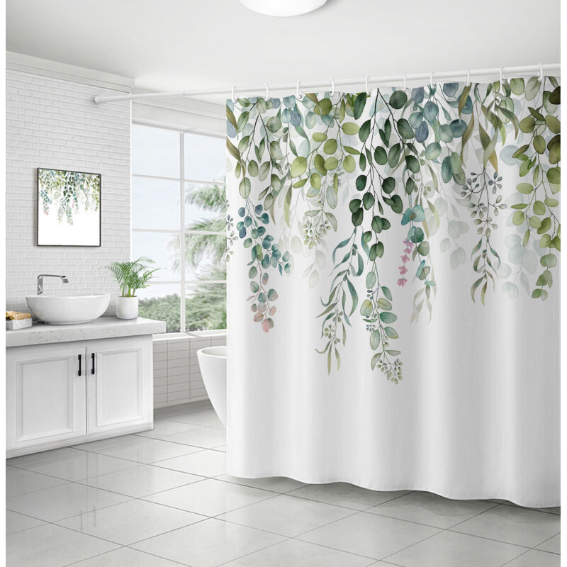 Duschvorhang mit grünem Blattmuster, Eukalyptus-Duschvorhang, schimmelresistenter, wasserdichter Duschvorhang aus waschbarem, blickdichtem