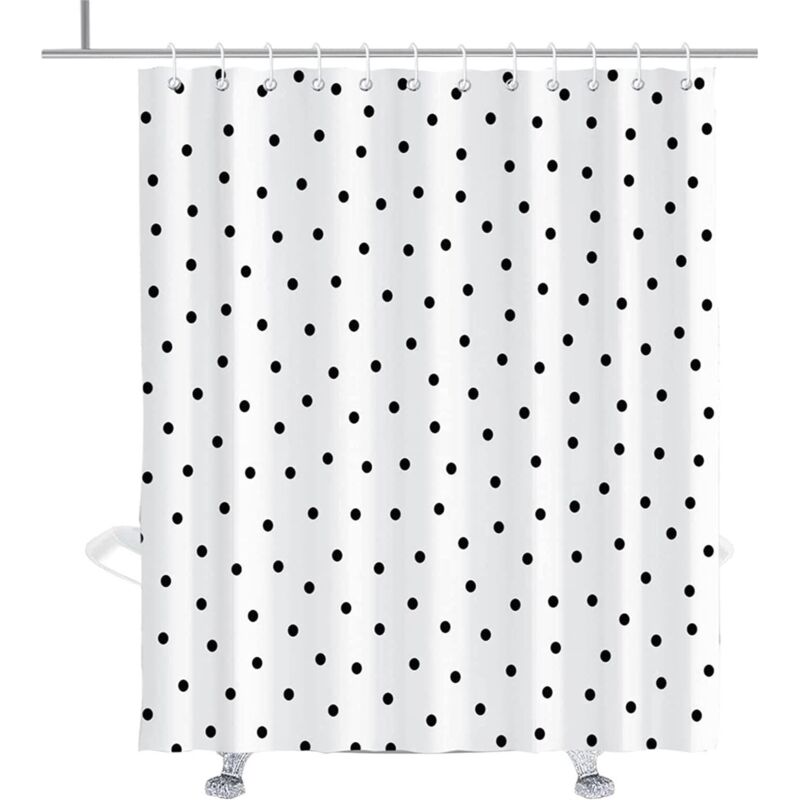 Duschvorhang mit schwarzen und weißen Punkten, kleiner runder Duschvorhang, Ösen mit Haken, 180 x 180 cm