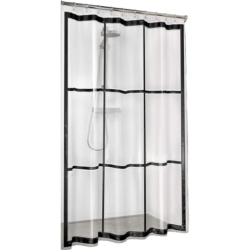 Duschvorhang, PVC-frei, wasserdicht, Bad- und Duschvorhang, Farbe: transparent/schwarz, BxH: 180 x 200 cm.