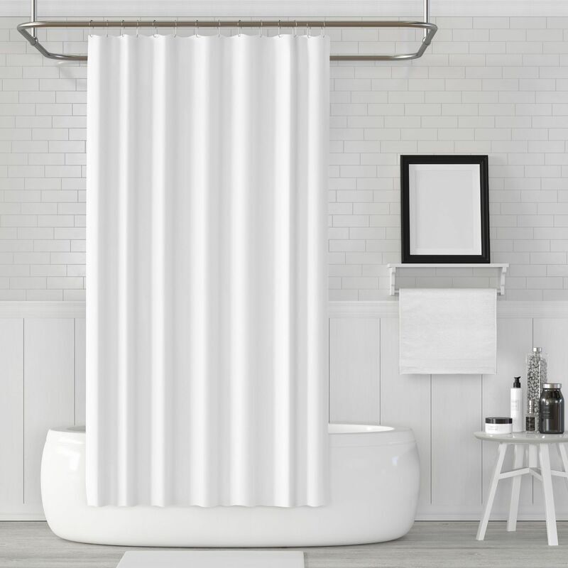 Duschvorhang, weißer, wasserdichter und schimmelresistenter Stoff-Duschvorhang, maschinenwaschbar, mit 8 rostfreien Haken und beschwertem Saum unten,