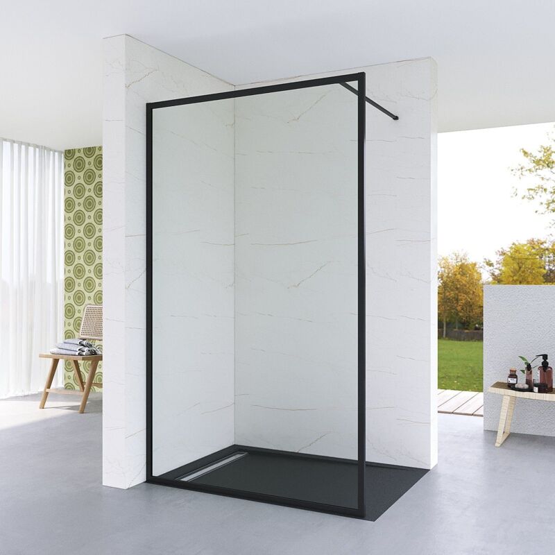 Duschwand für Dusche Walk in Dusche Glas 90 100 120 cm Duschabtrennung Schwarz Rahmen Einscheibensicherheitsglas mit Nano Beschichtung und